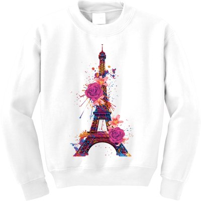 Floral Eiffel Tower Paris Kids Sweatshirt