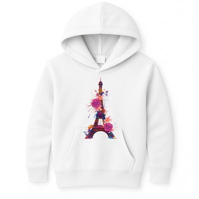 Floral Eiffel Tower Paris Kids Hoodie