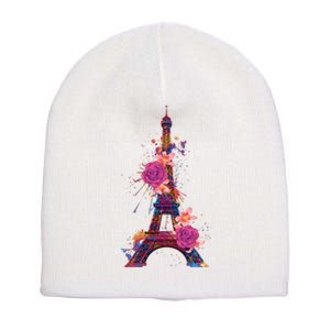 Floral Eiffel Tower Paris Short Acrylic Beanie