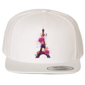 Floral Eiffel Tower Paris Wool Snapback Cap