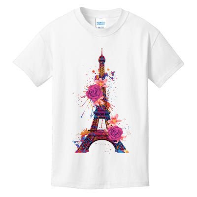 Floral Eiffel Tower Paris Kids T-Shirt