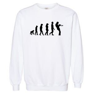 Funny Evolution Trumpet Player Music Band Musician Jazz Gift Garment-Dyed Sweatshirt