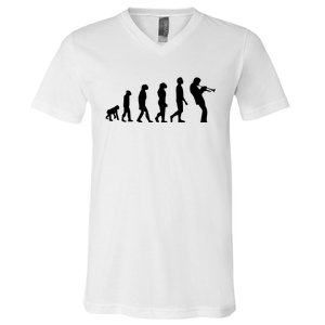 Funny Evolution Trumpet Player Music Band Musician Jazz Gift V-Neck T-Shirt