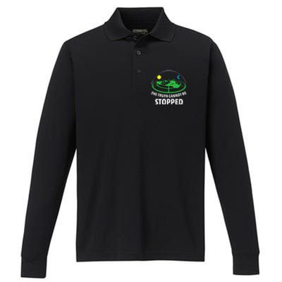 Flat Earther The Truth Cannot Be Stopped Performance Long Sleeve Polo