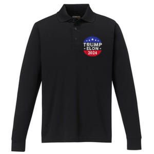 Funny Elon & Trump Vance For President 2024 Performance Long Sleeve Polo