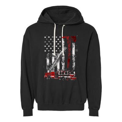 Fire Engine Truck Axe Thin Red Line Firetruck Garment-Dyed Fleece Hoodie