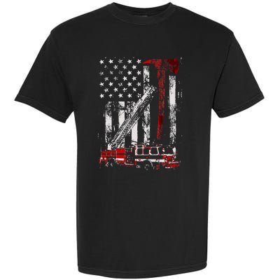 Fire Engine Truck Axe Thin Red Line Firetruck Garment-Dyed Heavyweight T-Shirt