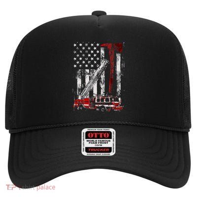 Fire Engine Truck Axe Thin Red Line Firetruck High Crown Mesh Back Trucker Hat