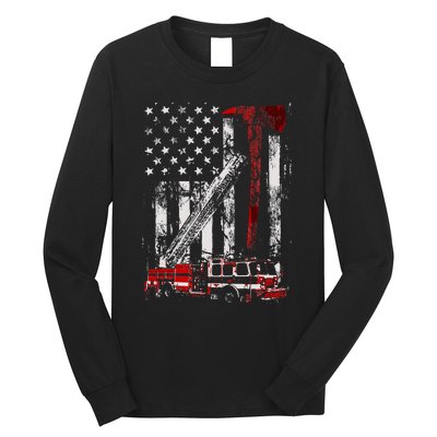 Fire Engine Truck Axe Thin Red Line Firetruck Long Sleeve Shirt