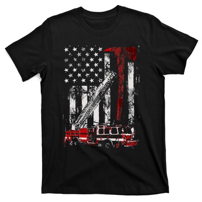 Fire Engine Truck Axe Thin Red Line Firetruck T-Shirt