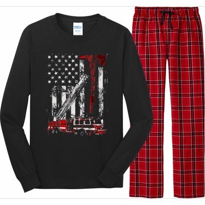 Fire Engine Truck Axe Thin Red Line Firetruck Long Sleeve Pajama Set