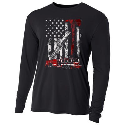 Fire Engine Truck Axe Thin Red Line Firetruck Cooling Performance Long Sleeve Crew