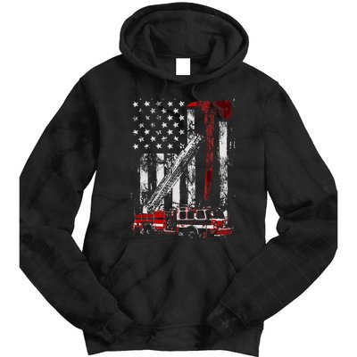 Fire Engine Truck Axe Thin Red Line Firetruck Tie Dye Hoodie