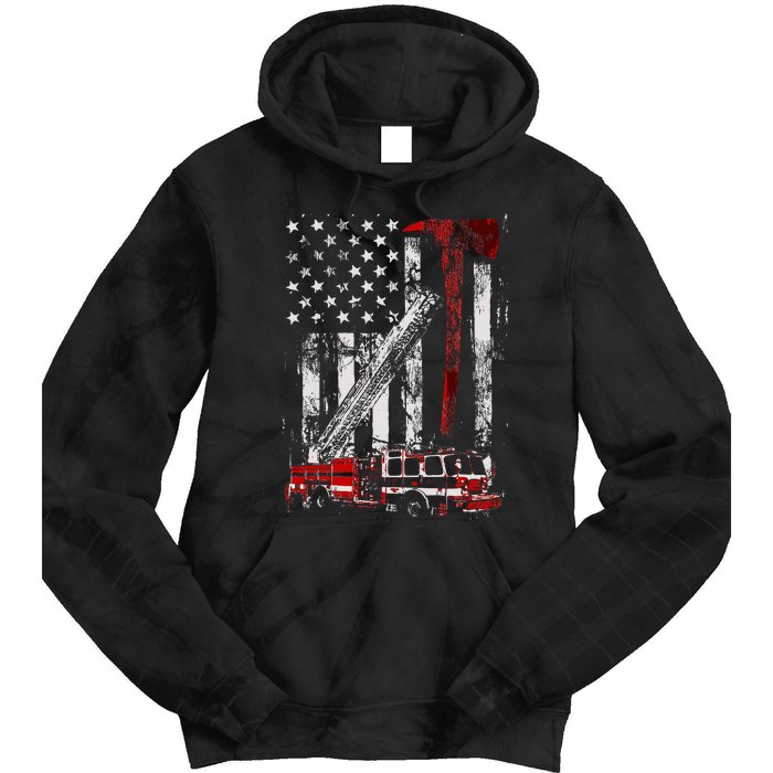 Fire Engine Truck Axe Thin Red Line Firetruck Tie Dye Hoodie