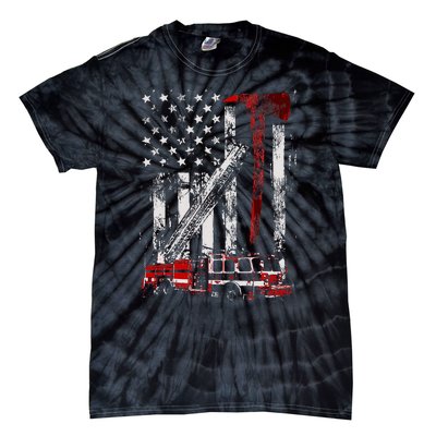 Fire Engine Truck Axe Thin Red Line Firetruck Tie-Dye T-Shirt