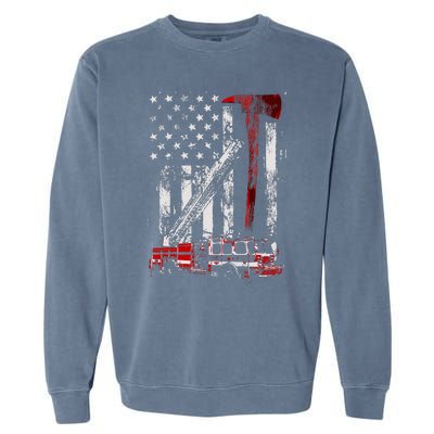 Fire Engine Truck Axe Thin Red Line Firetruck Garment-Dyed Sweatshirt