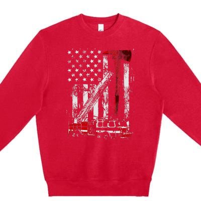 Fire Engine Truck Axe Thin Red Line Firetruck Premium Crewneck Sweatshirt