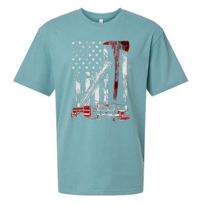 Fire Engine Truck Axe Thin Red Line Firetruck Sueded Cloud Jersey T-Shirt