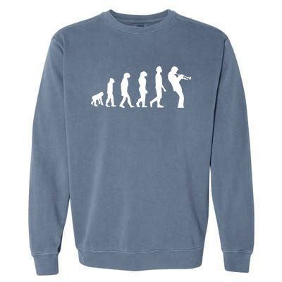 Funny Evolution Trumpet Player Music Band Musician Jazz Gift Garment-Dyed Sweatshirt