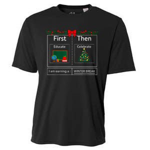 First Educate Then Celebrate Winter Break Christmas Teacher Cooling Performance Crew T-Shirt