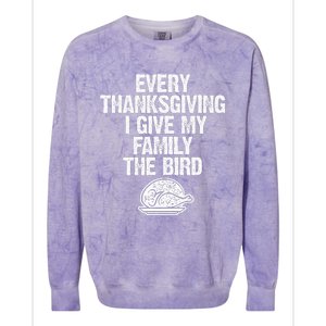 Funny Every Thanksgiving I Give My Family The Bird Adult Colorblast Crewneck Sweatshirt