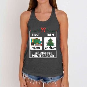 First Educate Then Celebrate Christmas Teacher Winter Break Women's Knotted Racerback Tank