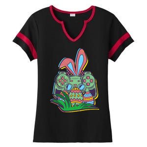 Funny Easter Time Gamer Bunny Ears Controller Easter Eggs Ladies Halftime Notch Neck Tee