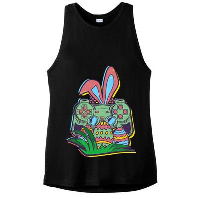 Funny Easter Time Gamer Bunny Ears Controller Easter Eggs Ladies PosiCharge Tri-Blend Wicking Tank