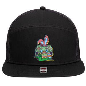 Funny Easter Time Gamer Bunny Ears Controller Easter Eggs 7 Panel Mesh Trucker Snapback Hat