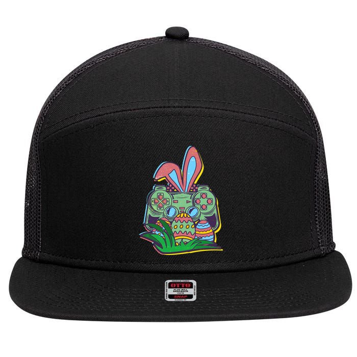 Funny Easter Time Gamer Bunny Ears Controller Easter Eggs 7 Panel Mesh Trucker Snapback Hat