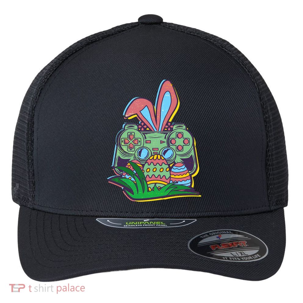 Funny Easter Time Gamer Bunny Ears Controller Easter Eggs Flexfit Unipanel Trucker Cap