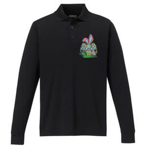 Funny Easter Time Gamer Bunny Ears Controller Easter Eggs Performance Long Sleeve Polo