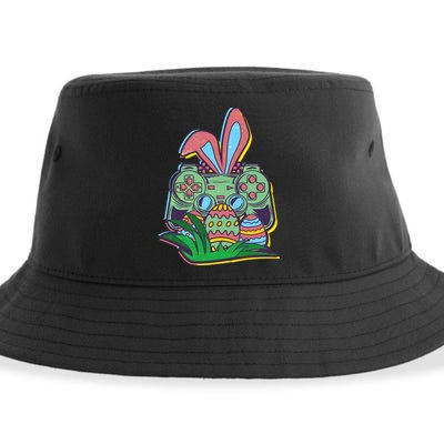Funny Easter Time Gamer Bunny Ears Controller Easter Eggs Sustainable Bucket Hat