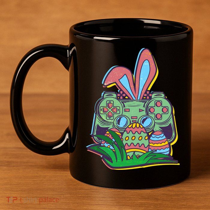 Funny Easter Time Gamer Bunny Ears Controller Easter Eggs 11oz C Handle Ceramic Mug
