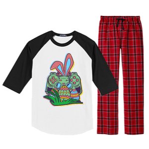 Funny Easter Time Gamer Bunny Ears Controller Easter Eggs Raglan Sleeve Pajama Set