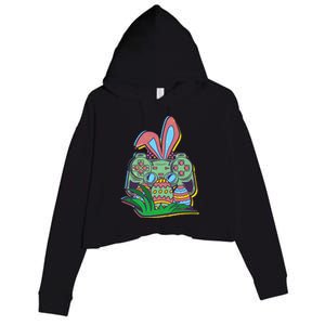 Funny Easter Time Gamer Bunny Ears Controller Easter Eggs Crop Fleece Hoodie