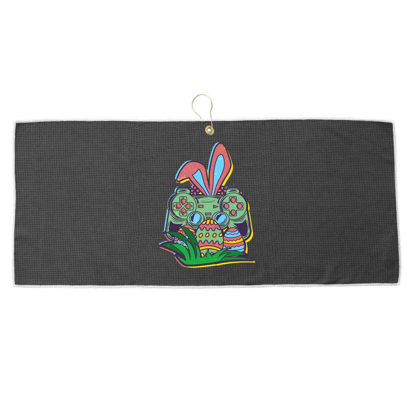 Funny Easter Time Gamer Bunny Ears Controller Easter Eggs Large Microfiber Waffle Golf Towel