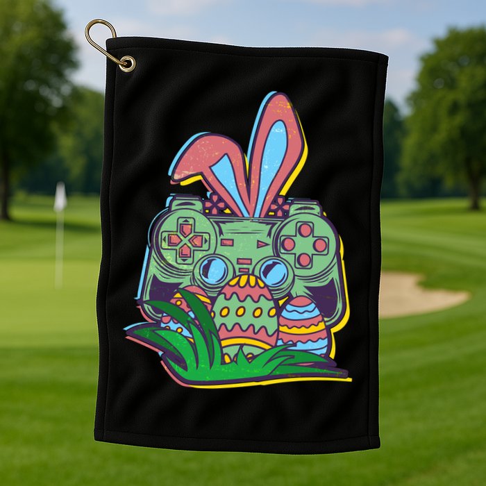 Funny Easter Time Gamer Bunny Ears Controller Easter Eggs Golf Towel