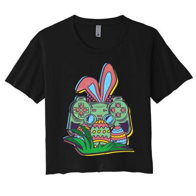 Funny Easter Time Gamer Bunny Ears Controller Easter Eggs Crop Top