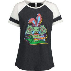 Funny Easter Time Gamer Bunny Ears Controller Easter Eggs Enza Ladies Jersey Colorblock Tee