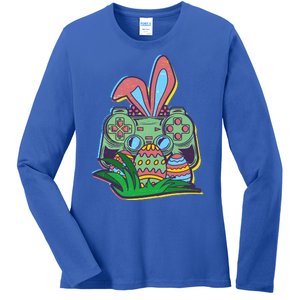 Funny Easter Time Gamer Bunny Ears Controller Easter Eggs Ladies Long Sleeve Shirt