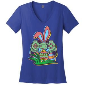 Funny Easter Time Gamer Bunny Ears Controller Easter Eggs Women's V-Neck T-Shirt