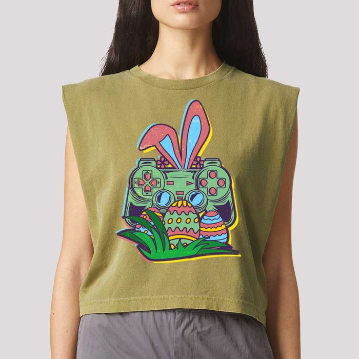 Funny Easter Time Gamer Bunny Ears Controller Easter Eggs Garment-Dyed Women's Muscle Tee