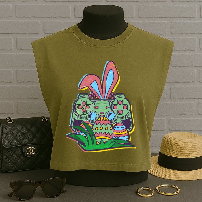 Funny Easter Time Gamer Bunny Ears Controller Easter Eggs Garment-Dyed Women's Muscle Tee