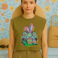 Funny Easter Time Gamer Bunny Ears Controller Easter Eggs Garment-Dyed Women's Muscle Tee