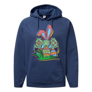 Funny Easter Time Gamer Bunny Ears Controller Easter Eggs Performance Fleece Hoodie