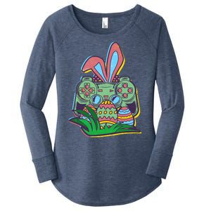 Funny Easter Time Gamer Bunny Ears Controller Easter Eggs Women's Perfect Tri Tunic Long Sleeve Shirt