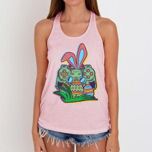 Funny Easter Time Gamer Bunny Ears Controller Easter Eggs Women's Knotted Racerback Tank