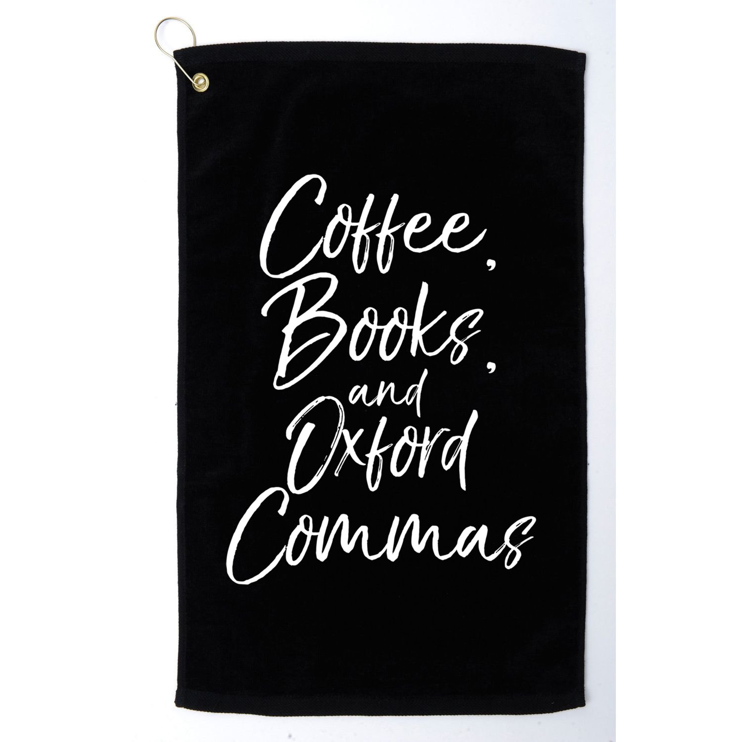 Funny English Teacher Gift Coffee Books And Oxford Commas Gift Golf Towel