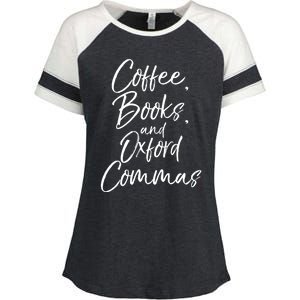 Funny English Teacher Gift Coffee Books And Oxford Commas Gift Enza Ladies Jersey Colorblock Tee